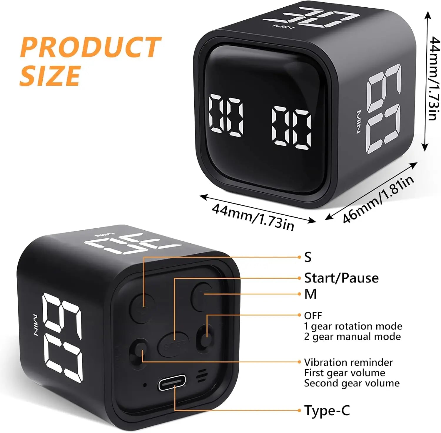 Pomodoro Digital Timer Cube Flip Clock, 5/10/30/60min Study&kitchen Cute Timer, Silent, Vibrate & Adjustable Soud Alarm